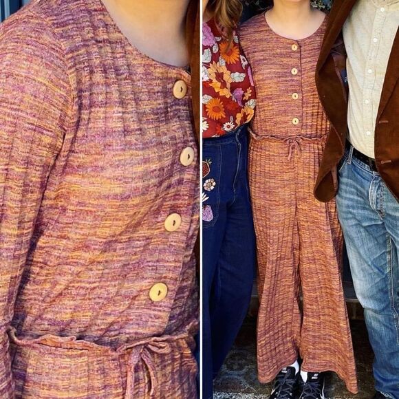 Art Class Button Ribbed Jumpsuit Lettuce Trim Girls Brown Multicolor XL 14 / 16 - Picture 1 of 10